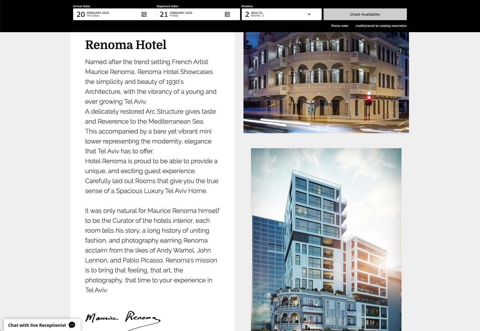 בניית אתרים לבתי מלון - מלון רנומה תל אביב